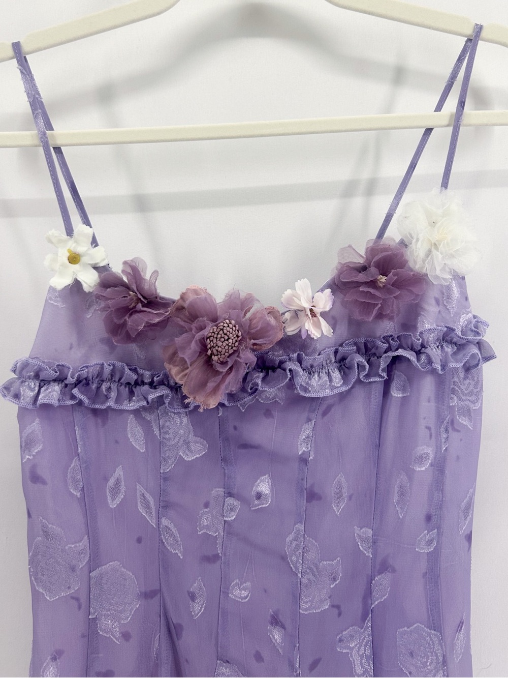 Lavender 3D Floral Appliqué Burnout Midi Dress Fairycore Coquette Small - Picture 2 of 6